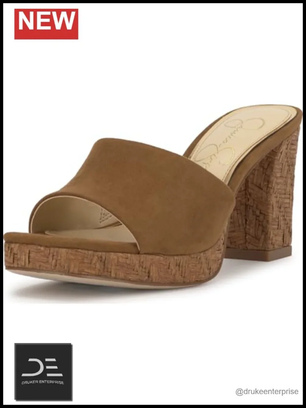 Faux Suede Chunky High Heel Slip On Platform Mules Sandals Peep Toe